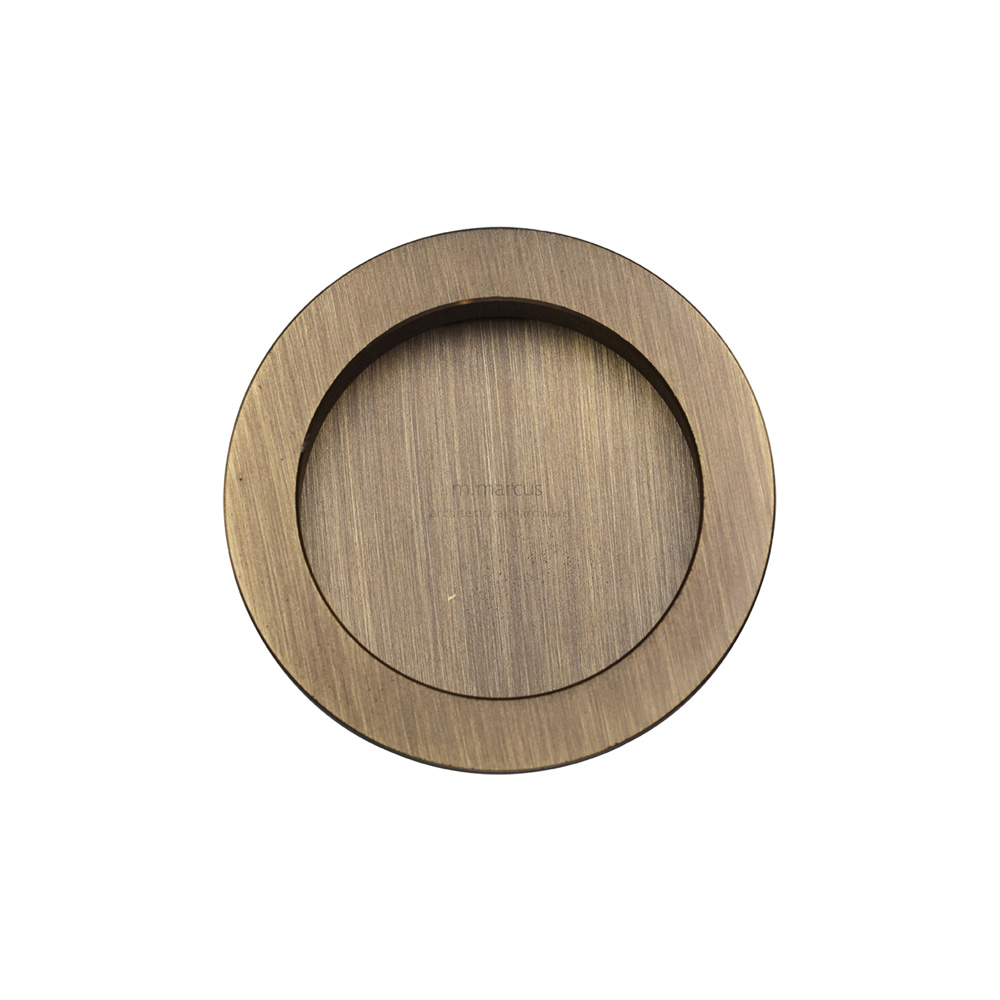 Pocket Door Round Flush Pull Pair - Antique Brass